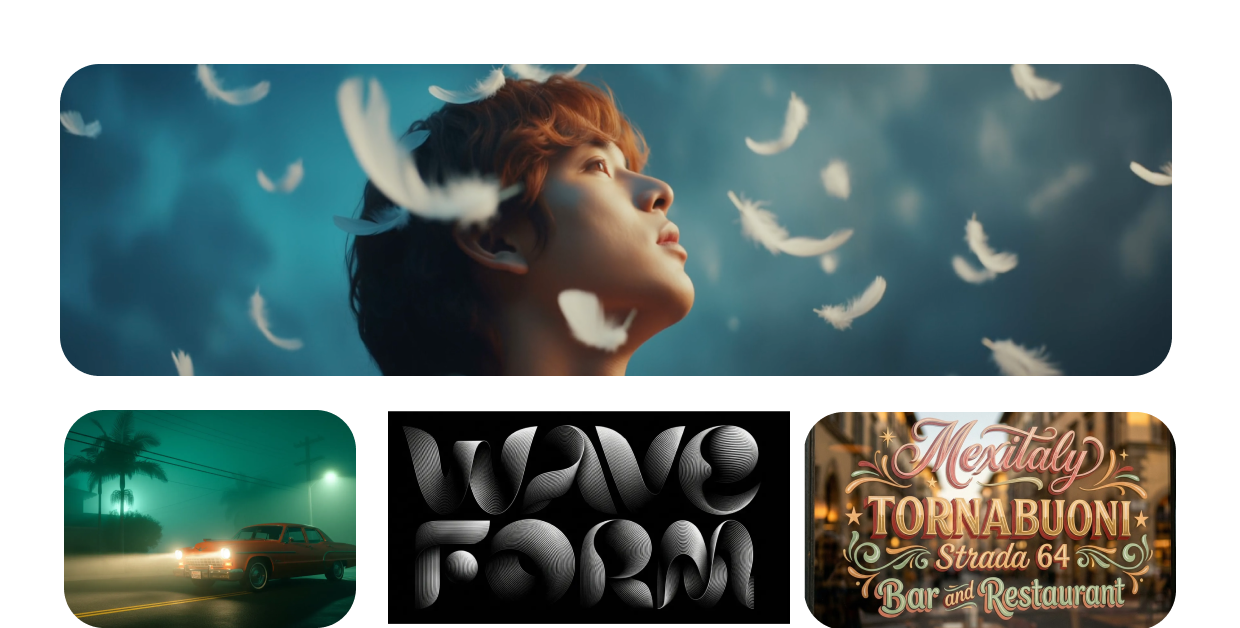 Official Google examples of AI-generated cinematic images, lettering and design